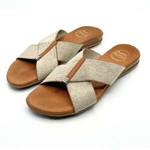 Andre Assous Taupe Elastic Band Nani‎ Sandals/Flats/Slides Linen 8 Women’s